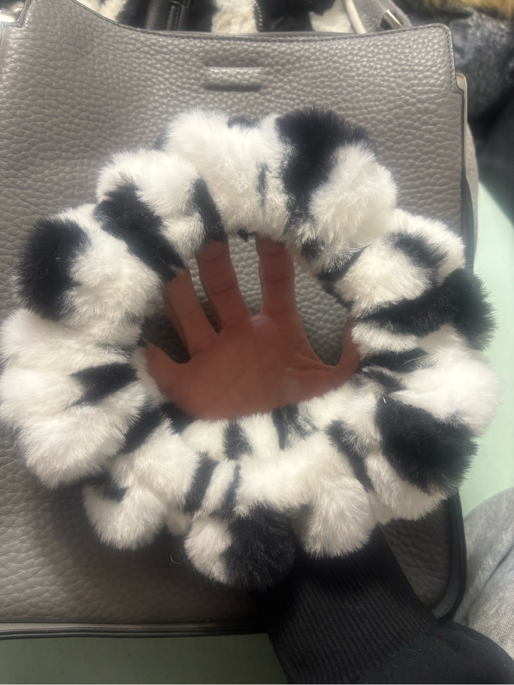 Faux Fur Black & White Steering Wheel Cover